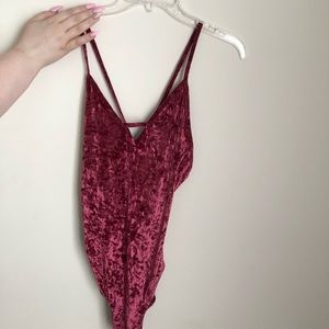 burgundy velvet body suit